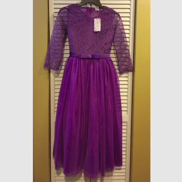 New with Tags Ibtom Castle Girl's Purple Formal Dress, Size 150 (Age 9-10 Years) - Picture 1 of 5